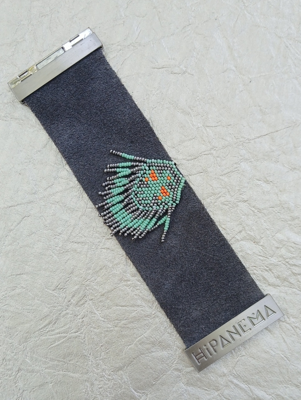 Hipanema Gray Suede Leather Bracelet Beaded Turquoise Accent